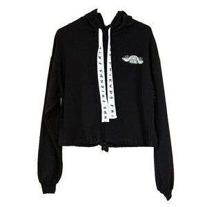 Friends TV Show Black Hoodie Sweatshirt Central Perk Tie Waist Women's Size Sm